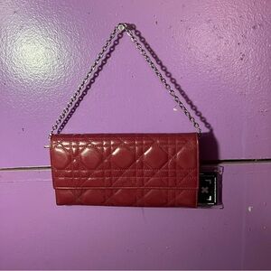Christian Dior patent cannage lady Dior wallet on chain